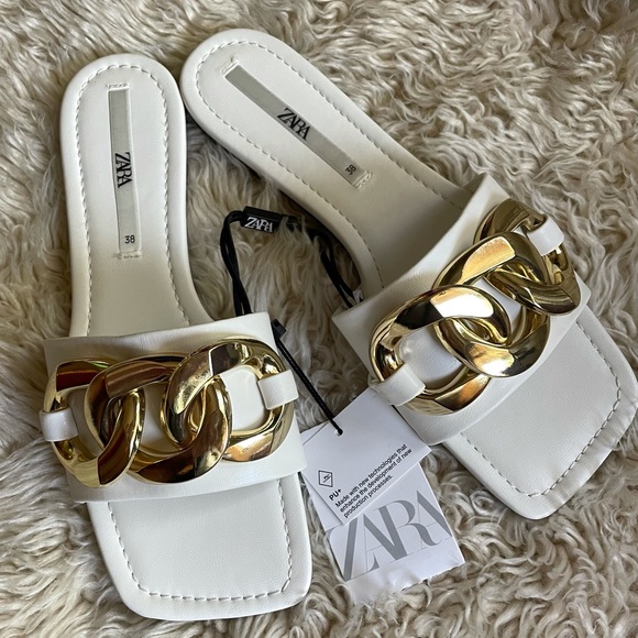 Zara white chain trim sandals 7.5